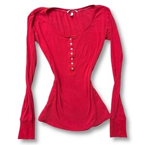 Y2K 2013 Victoria's Secret Red Ribbed Long Sleeve Henley Top